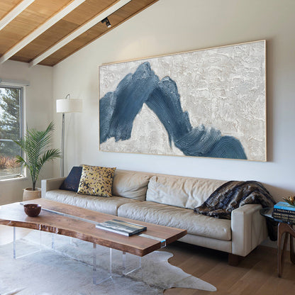 Navy Blue Mountain Textured Painting