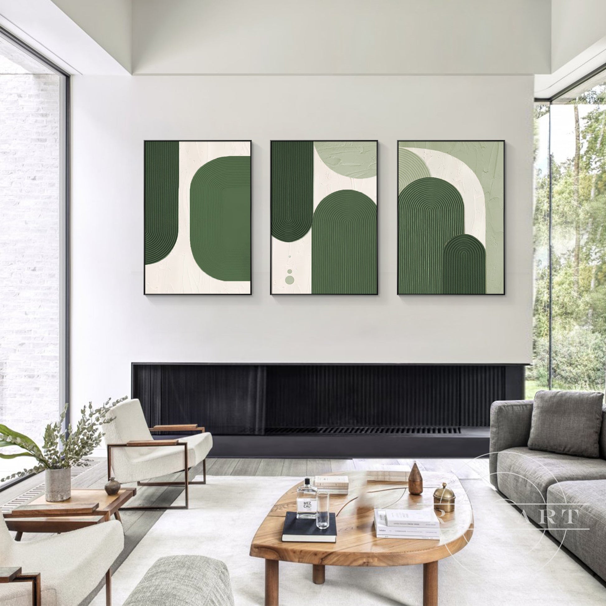 Triptych Sage green Textured art