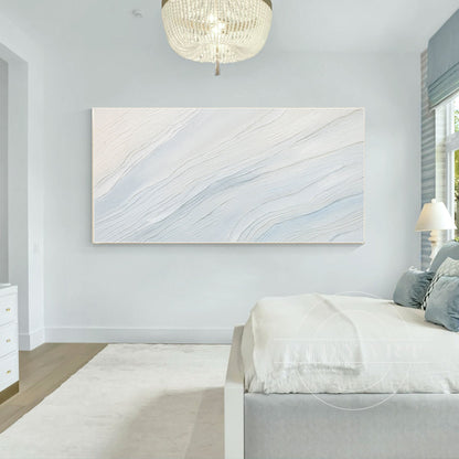 Cream White Light Blue Ocean Painting - 3D Textured Wall Art
