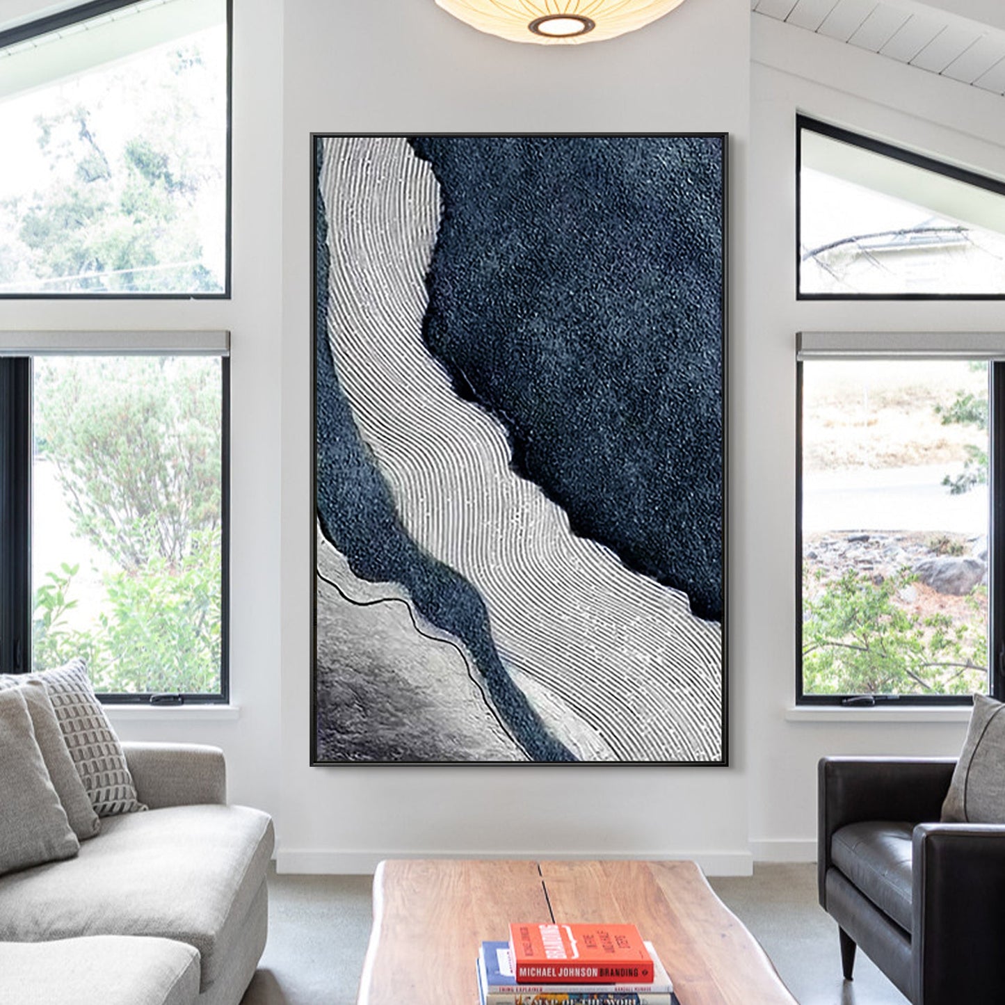 Dark Blue Gray Ocean Abstract Painting - Coastal Wall Art