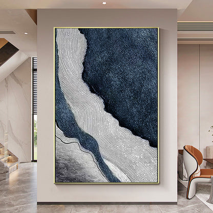 Dark Blue Gray Ocean Abstract Painting - Coastal Wall Art