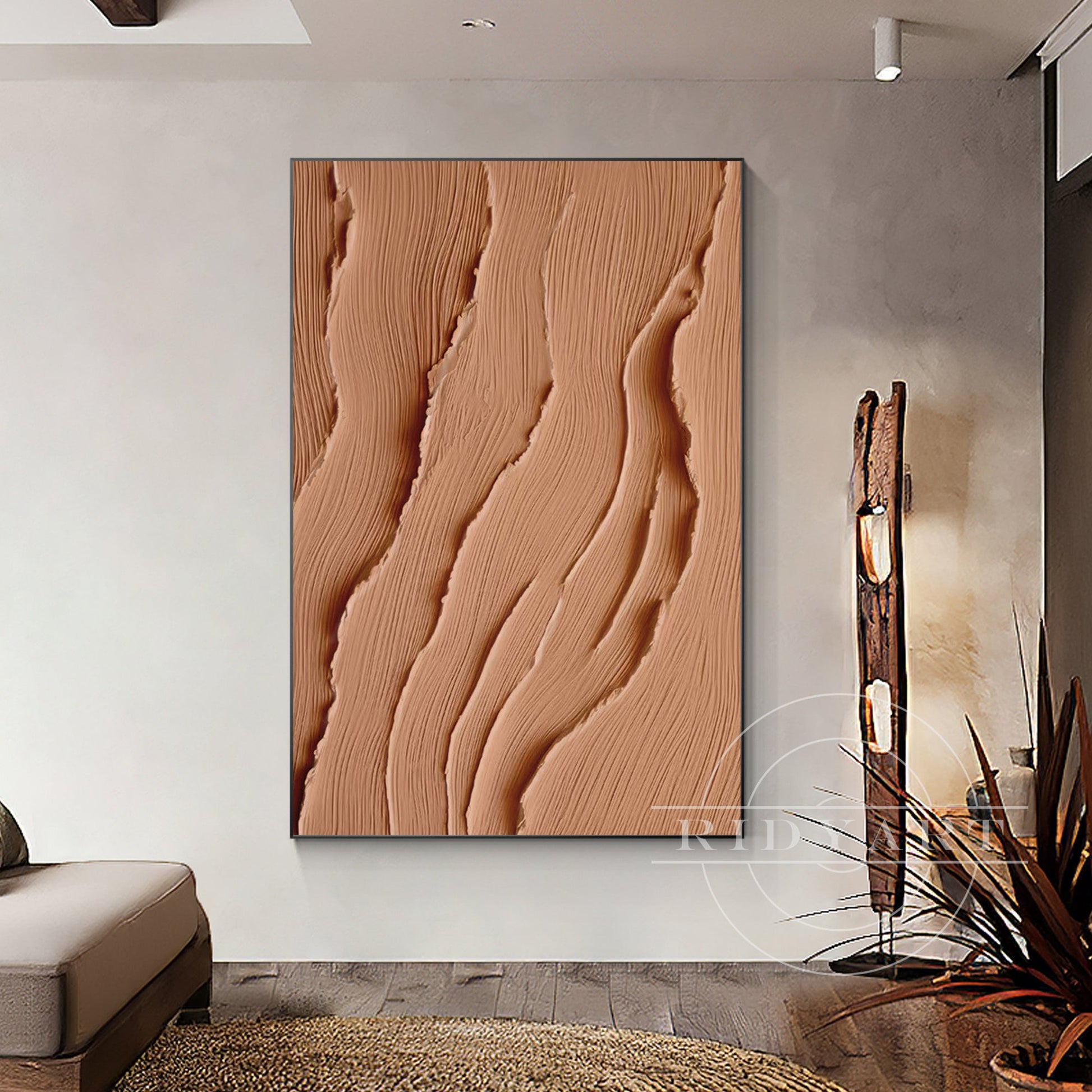 Earth Tone Ocean Painting - Extra Large 3D Wabi Sabi Wall Art