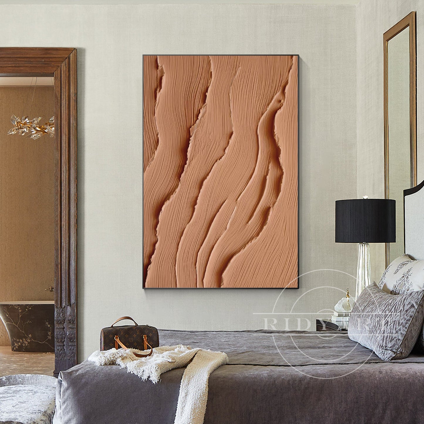 Earth Tone Ocean Painting - Extra Large 3D Wabi Sabi Wall Art