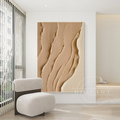 Earth Tone Ocean Painting - Extra Large 3D Wabi Sabi Wall Art