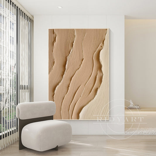 Earth Tone Ocean Painting - Extra Large 3D Wabi Sabi Wall Art
