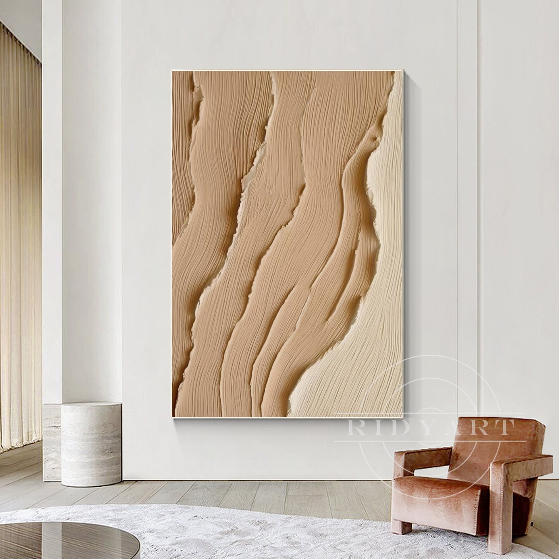 Earth Tone Ocean Painting - Extra Large 3D Wabi Sabi Wall Art