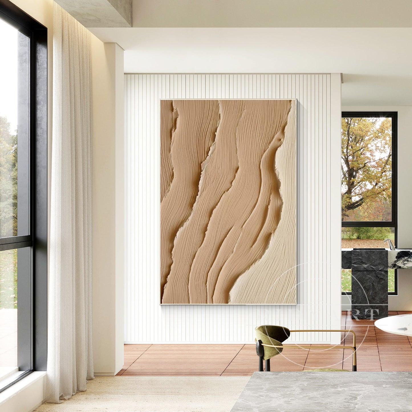 Earth Tone Ocean Painting - Extra Large 3D Wabi Sabi Wall Art