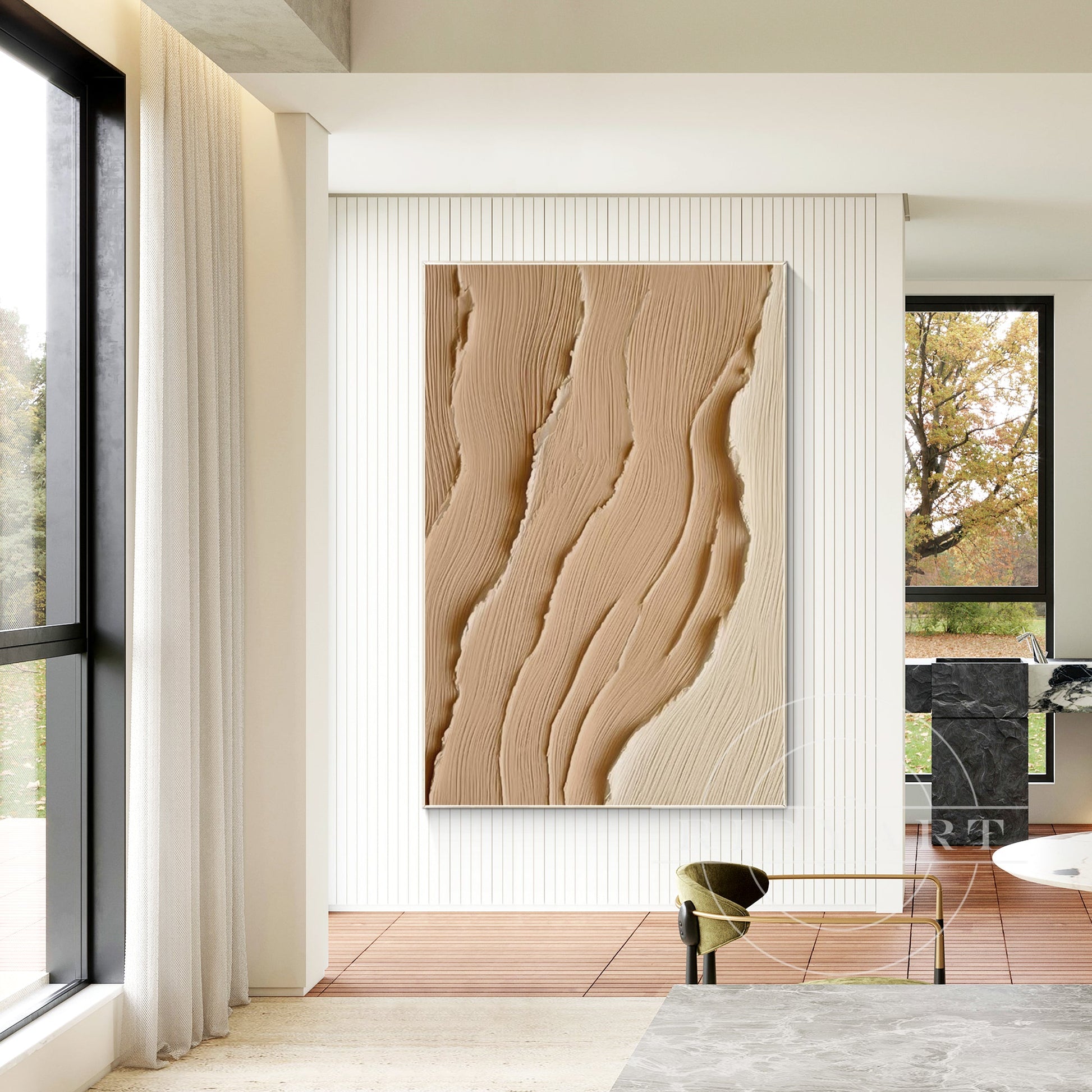 Earth Tone Ocean Painting - Extra Large 3D Wabi Sabi Wall Art