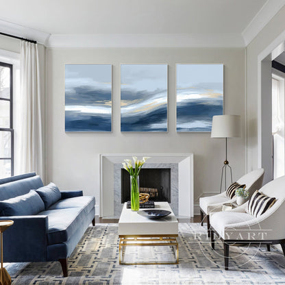 Triptych Blue and Gold Painting
