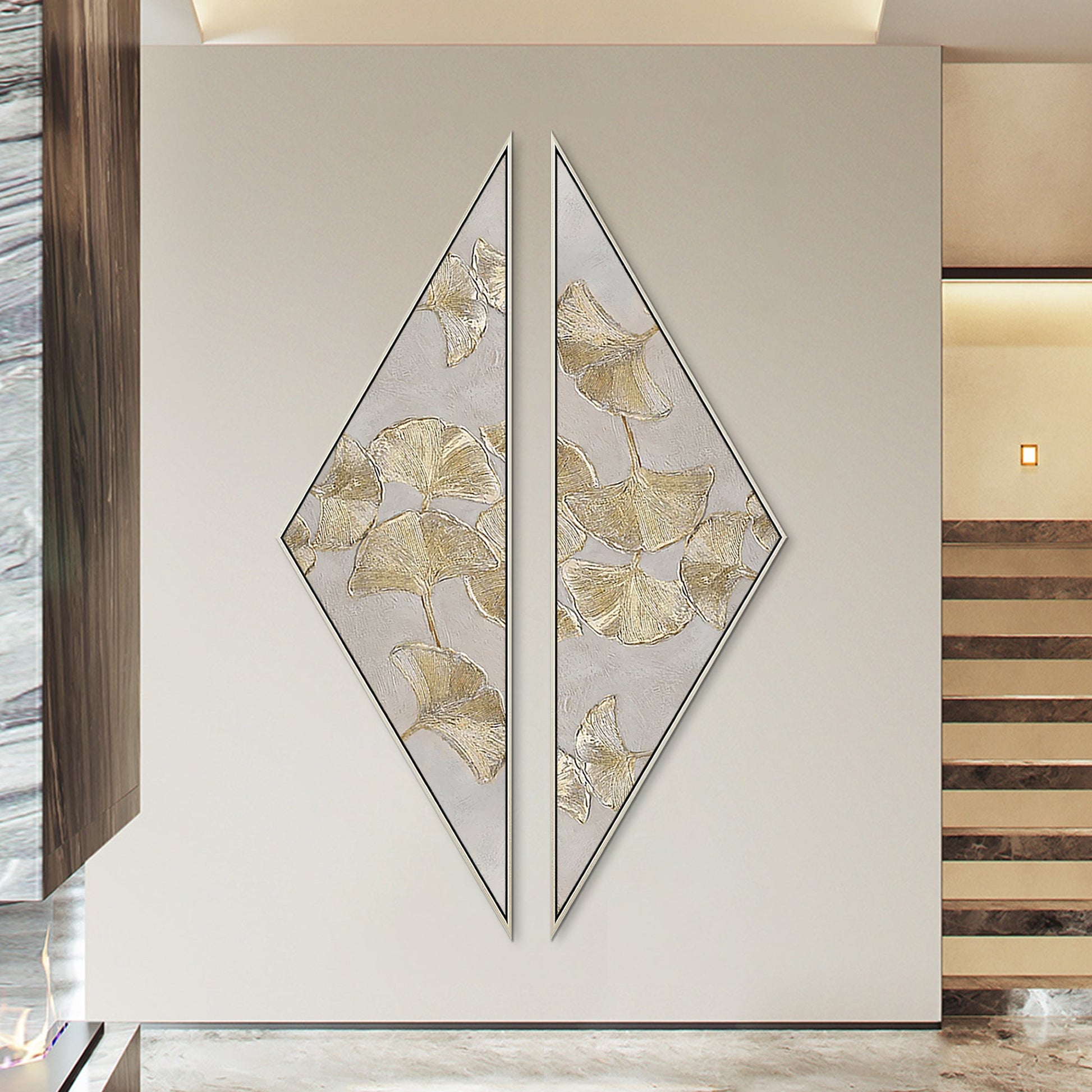 Ginkgo Biloba Leaf Painting 2 pieces Frame Art