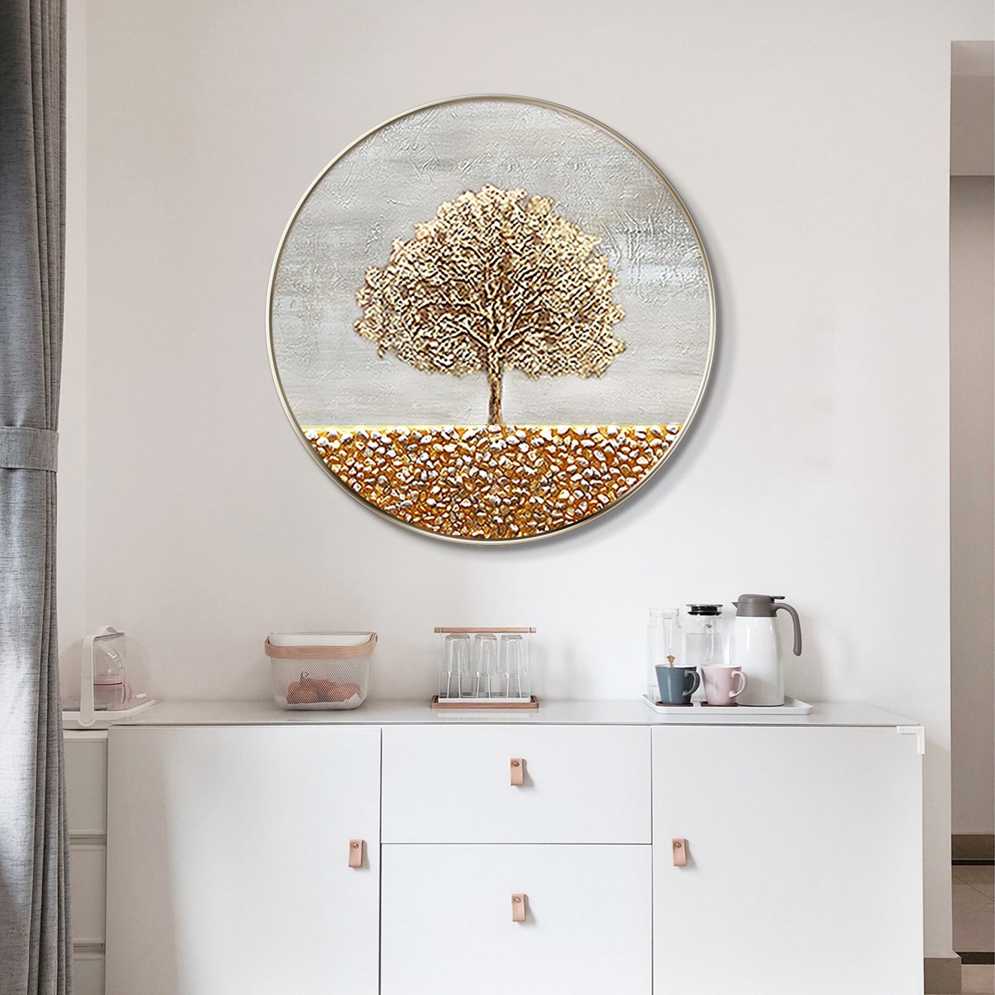 Gold Tree Painting Round Frame