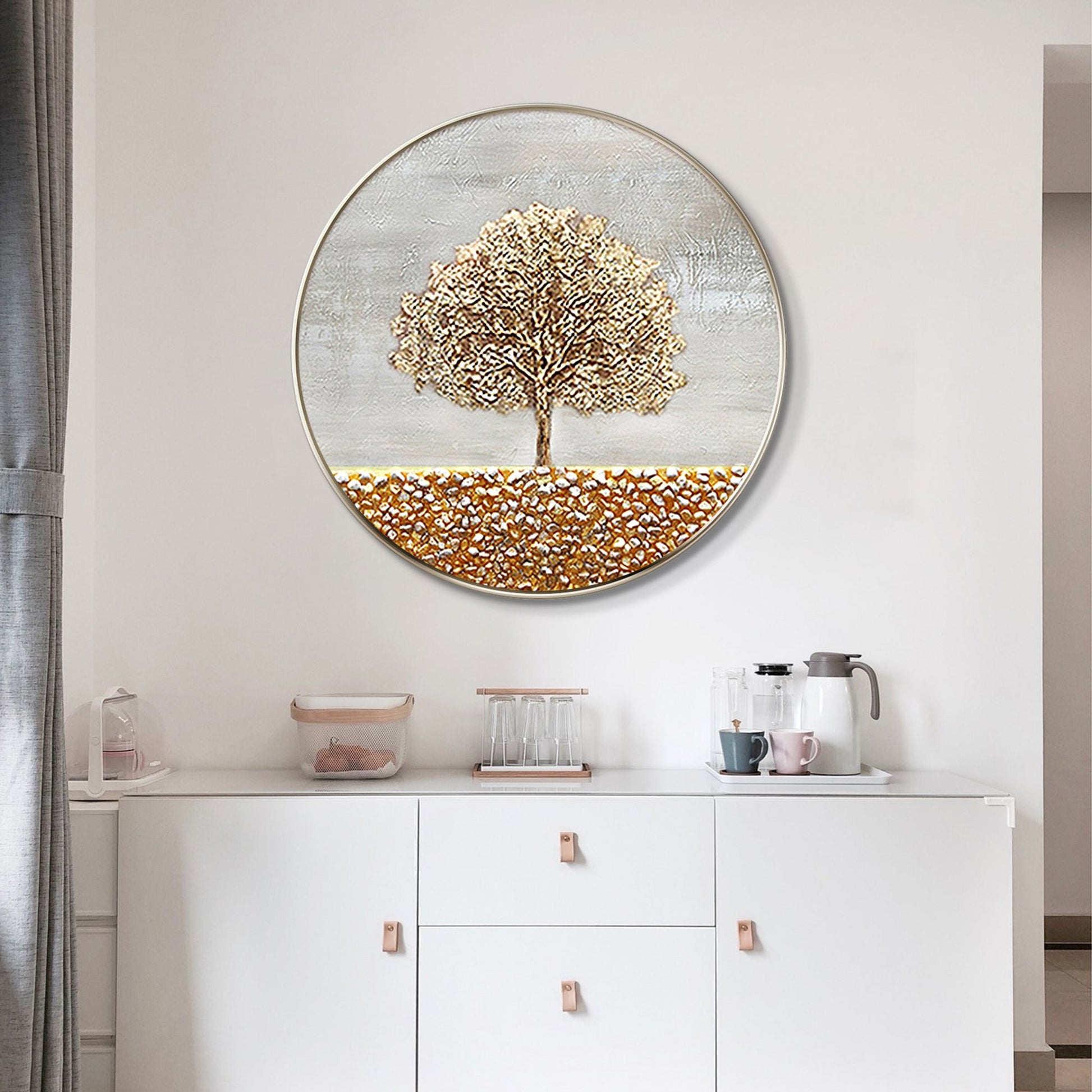 Gold Tree Painting Round Frame