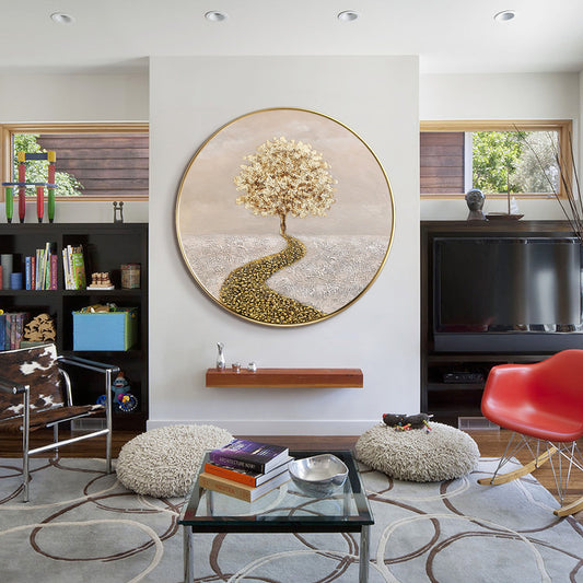 Gold Tree Painting Round Frame