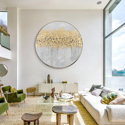 Gold Trees Canvas Wall Art Round Frame