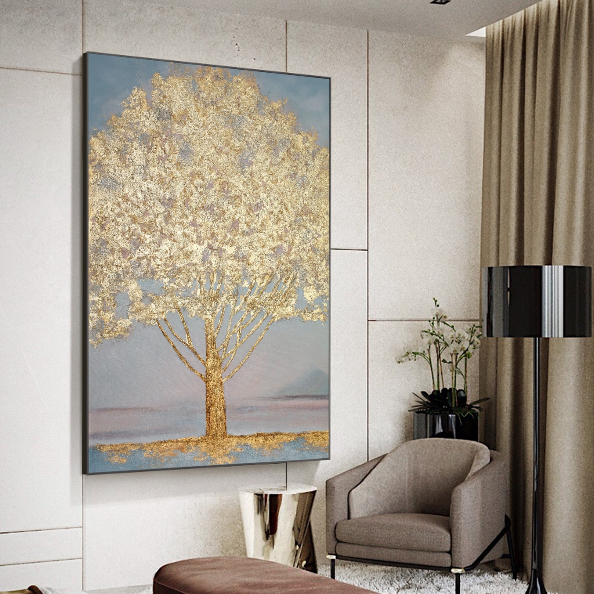 Gold Tree Painting Large Wall Art