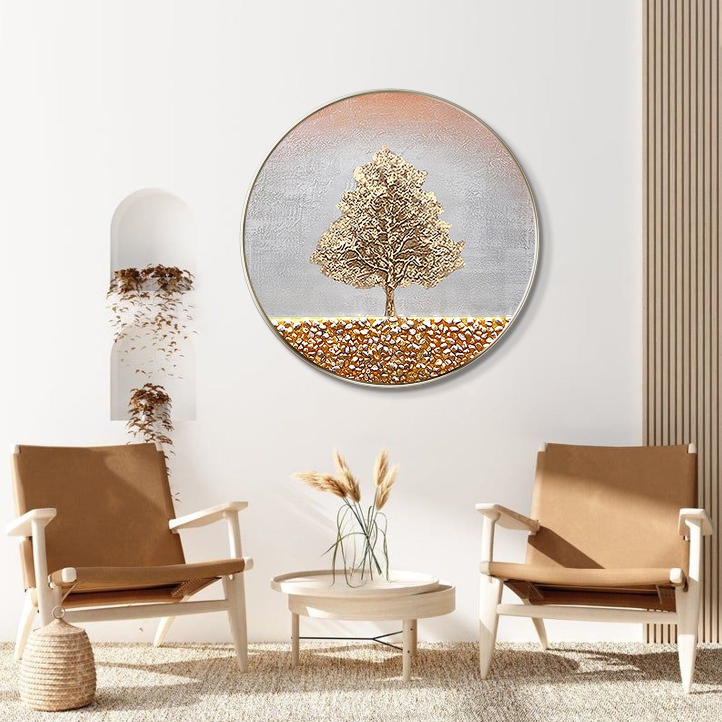 Gold Tree Painting Round Frame
