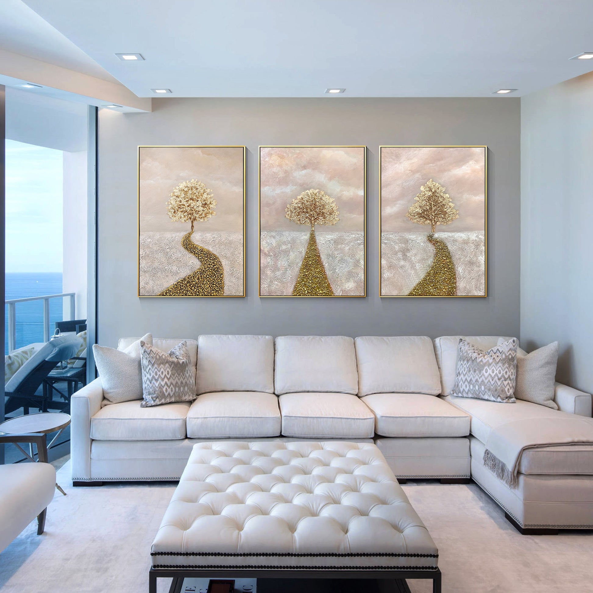 Gold Tree of Life Painting 3 Pieces Gold Wall art