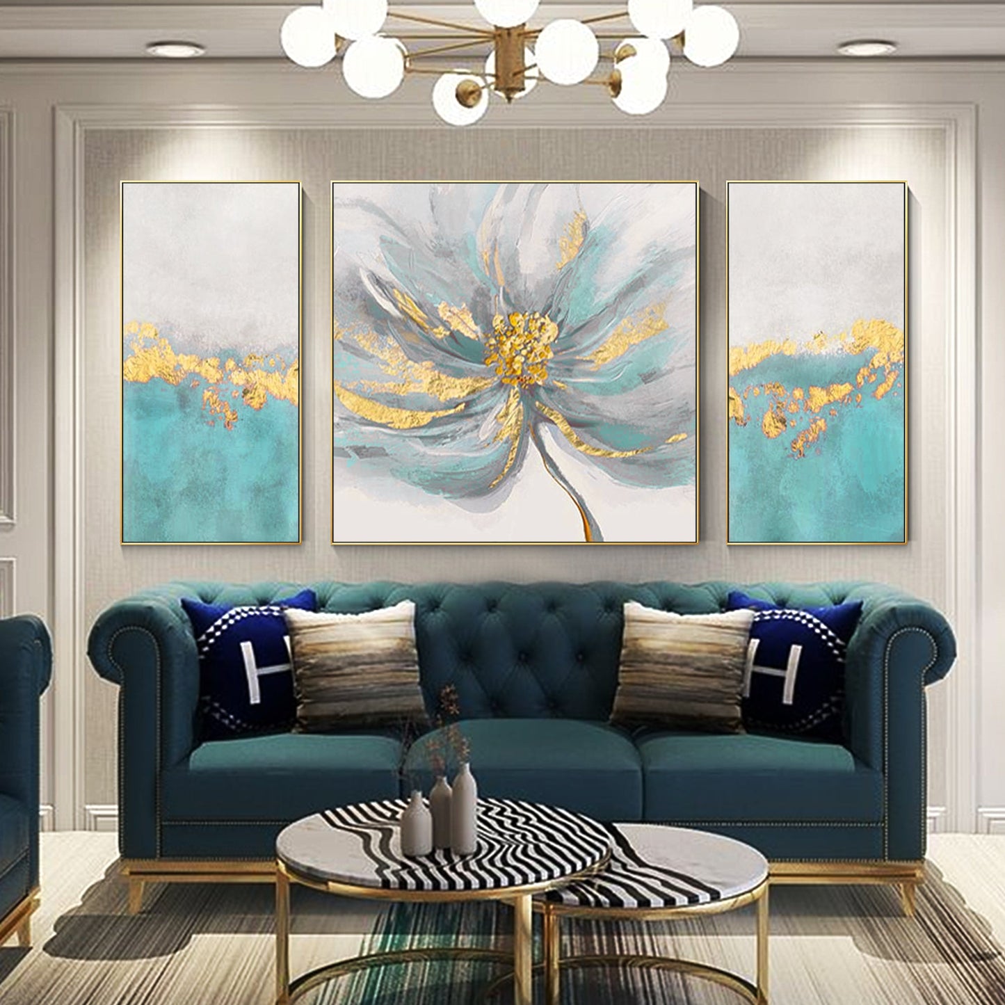 Gold art Abstract Acrylic floral Painting