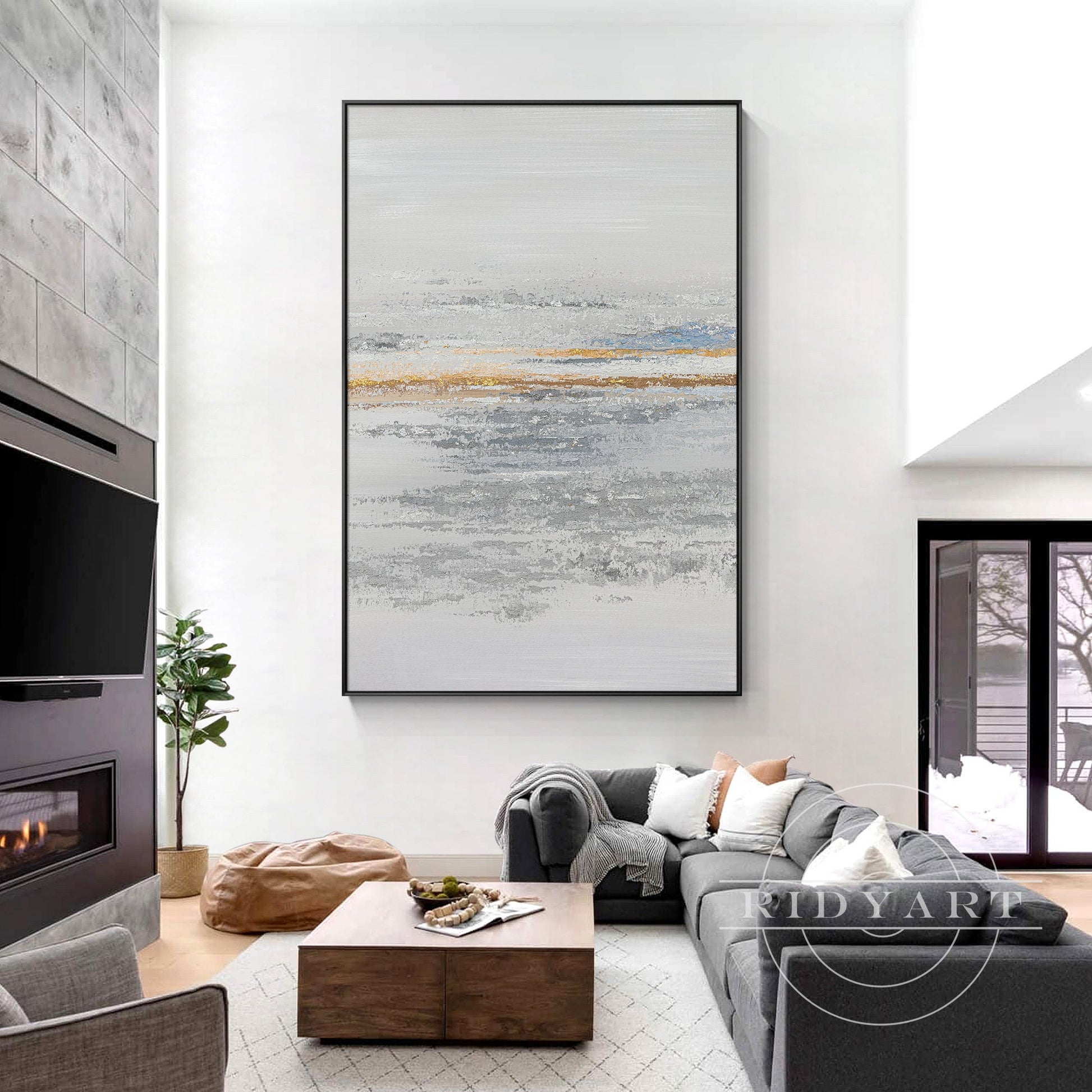 Gray and gold wall art