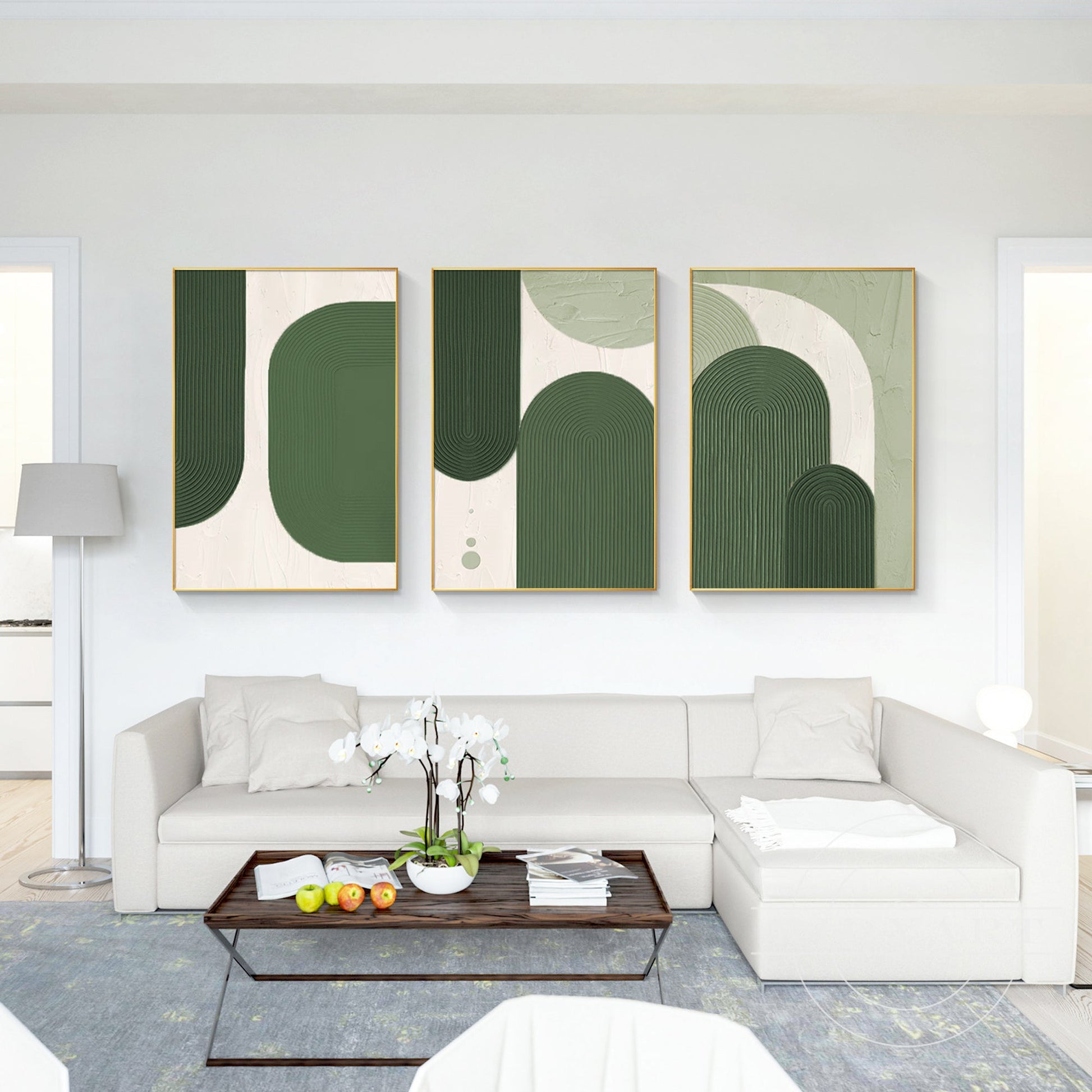 Triptych Sage green Textured art
