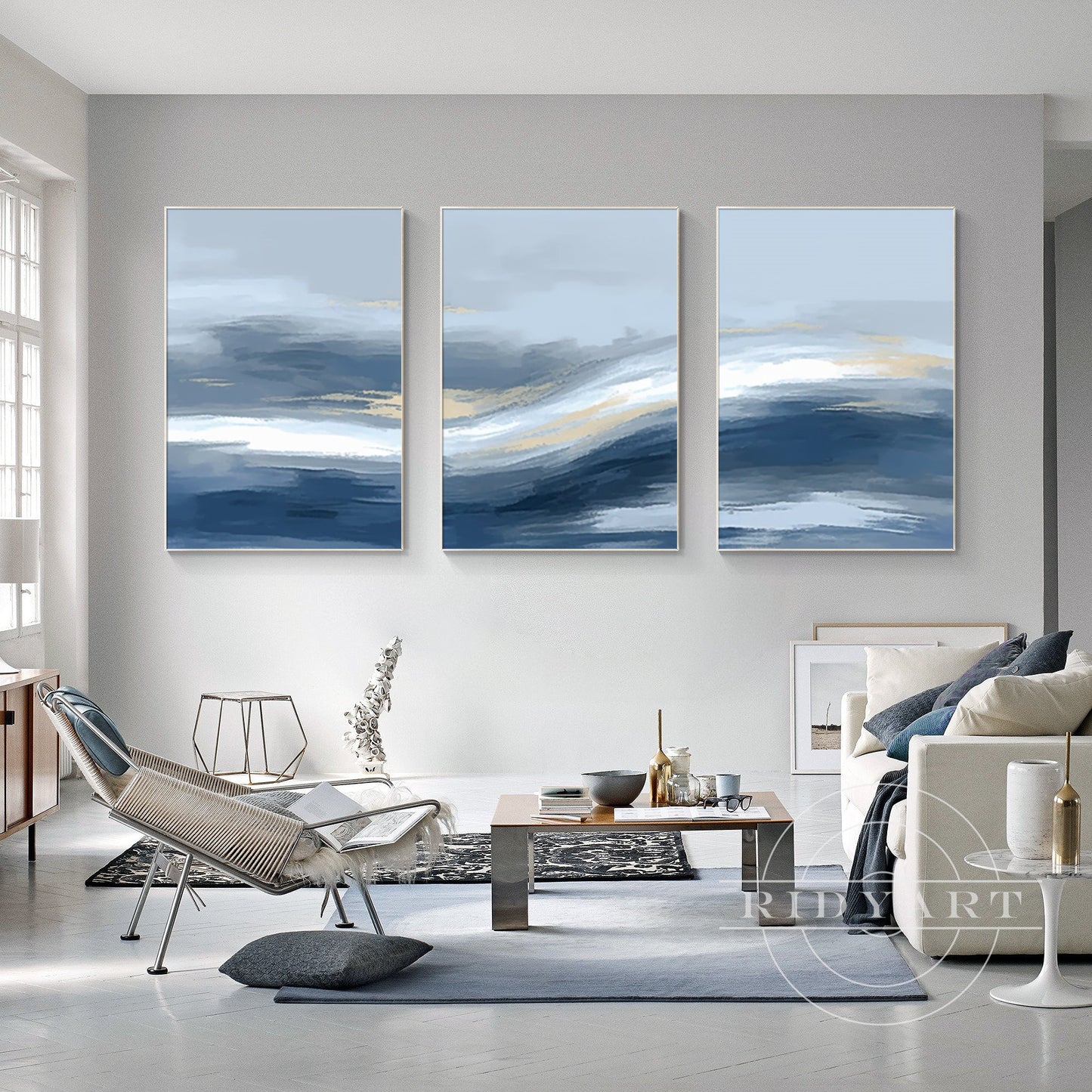 Triptych Blue and Gold Painting