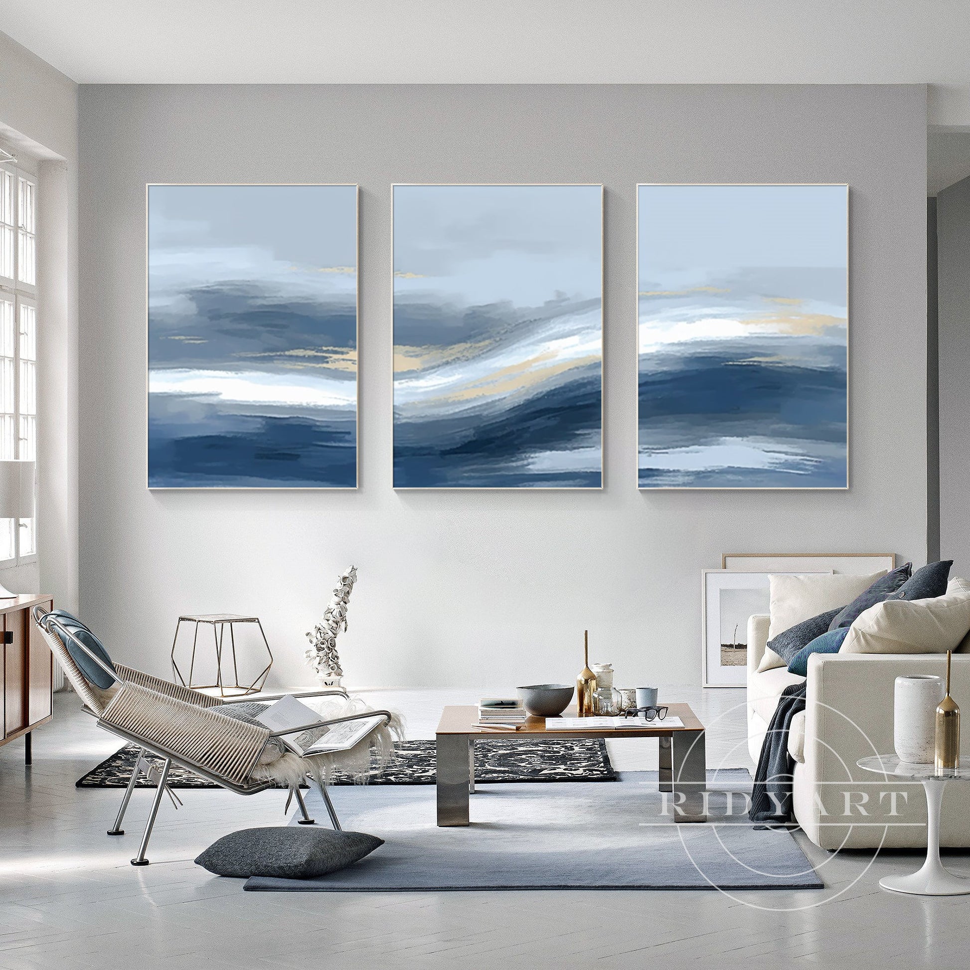 Triptych Blue and Gold Painting