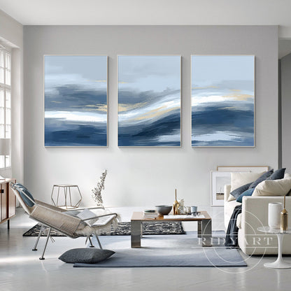 Triptych Blue and Gold Painting