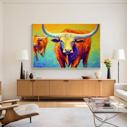 Longhorn Cattle Canvas Painting