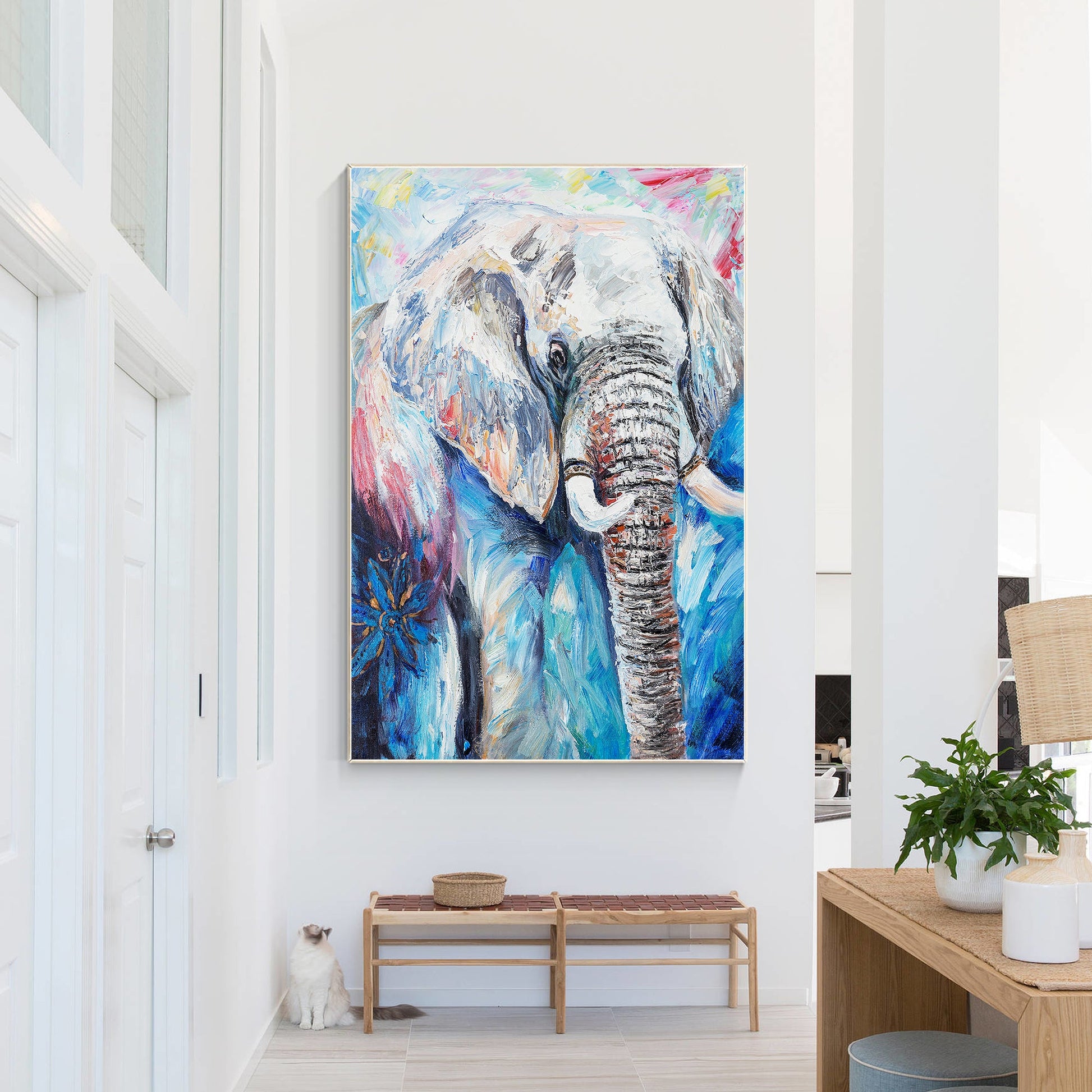 Luxury Blue Elephant Wildlife Oil Painting