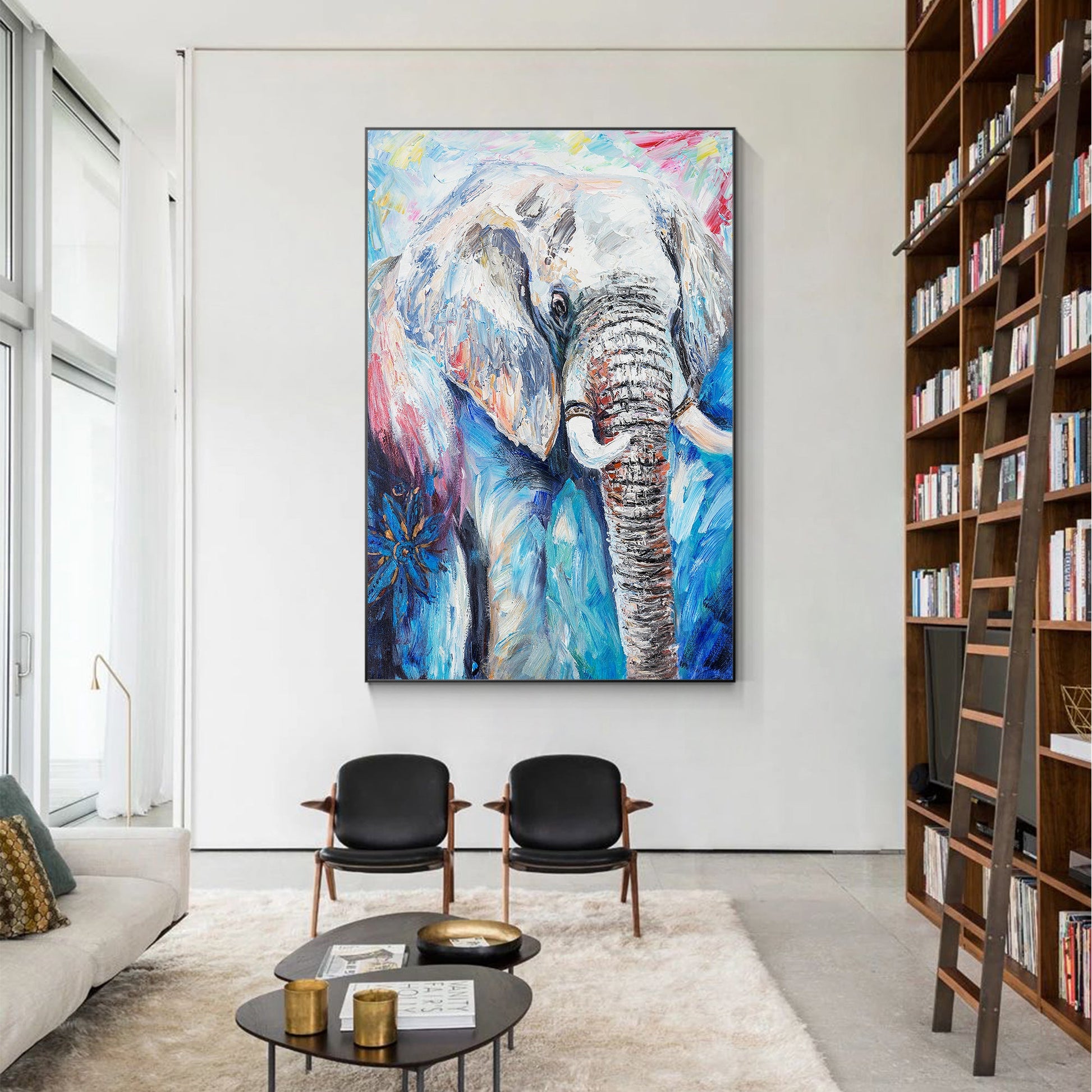 Luxury Blue Elephant Wildlife Oil Painting