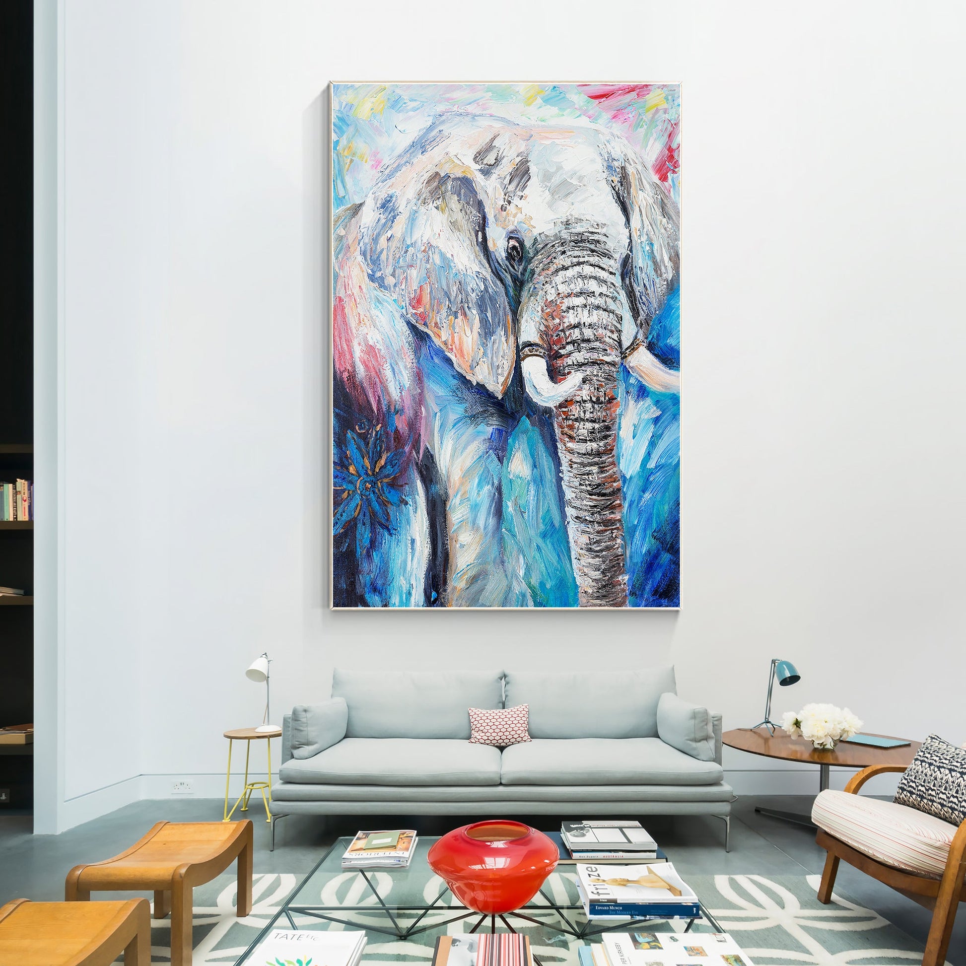 Luxury Blue Elephant Wildlife Oil Painting