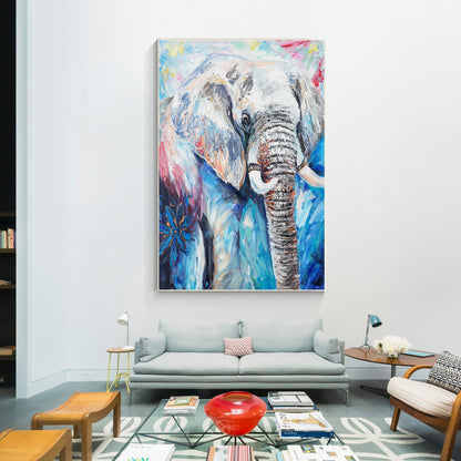 Luxury Blue Elephant Wildlife Oil Painting
