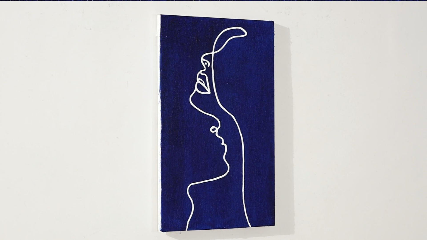 Picasso Line Woman Profile Painting - Navy Blue Wall Art