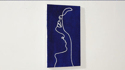 Picasso Line Woman Profile Painting - Navy Blue Wall Art