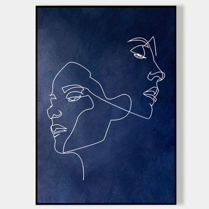 Line Drawing Art Minimalist Navy Blue Painting