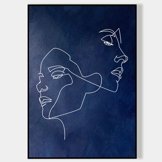 Line Drawing Art Minimalist Navy Blue Painting