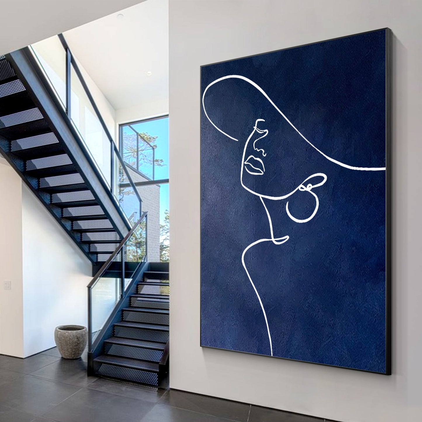 Minimalist Woman One Line Art Portrait Oil Painting