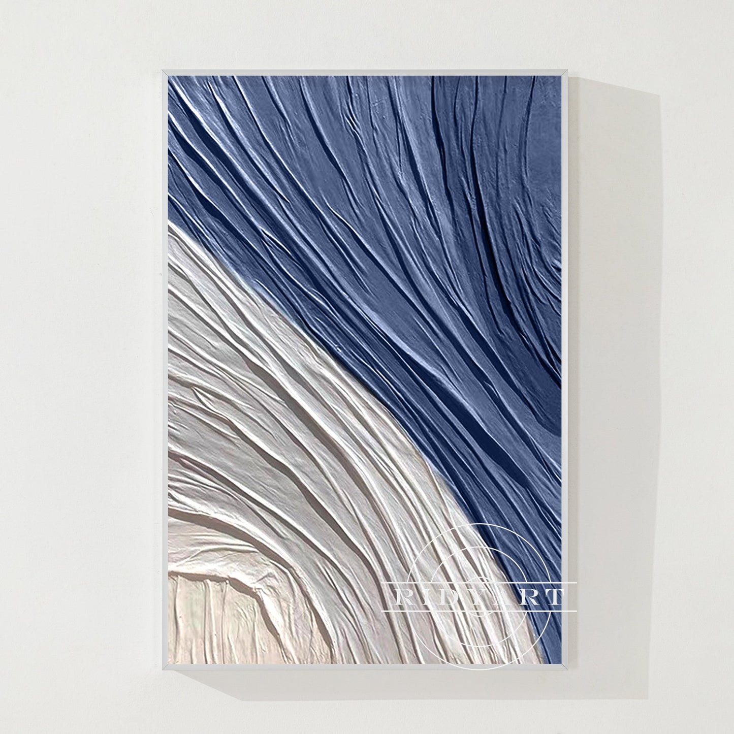 Minimalist Navy Blue Gray 3D Texture Plaster Wall Art