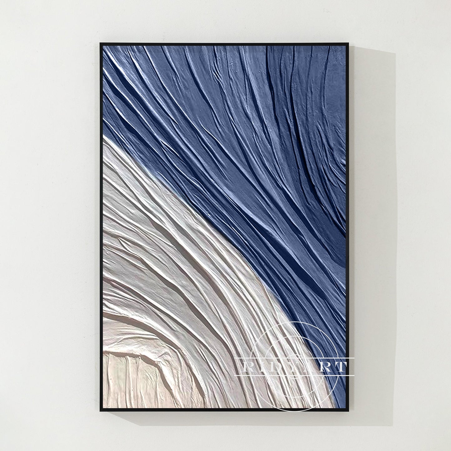 Minimalist Navy Blue Gray 3D Texture Plaster Wall Art