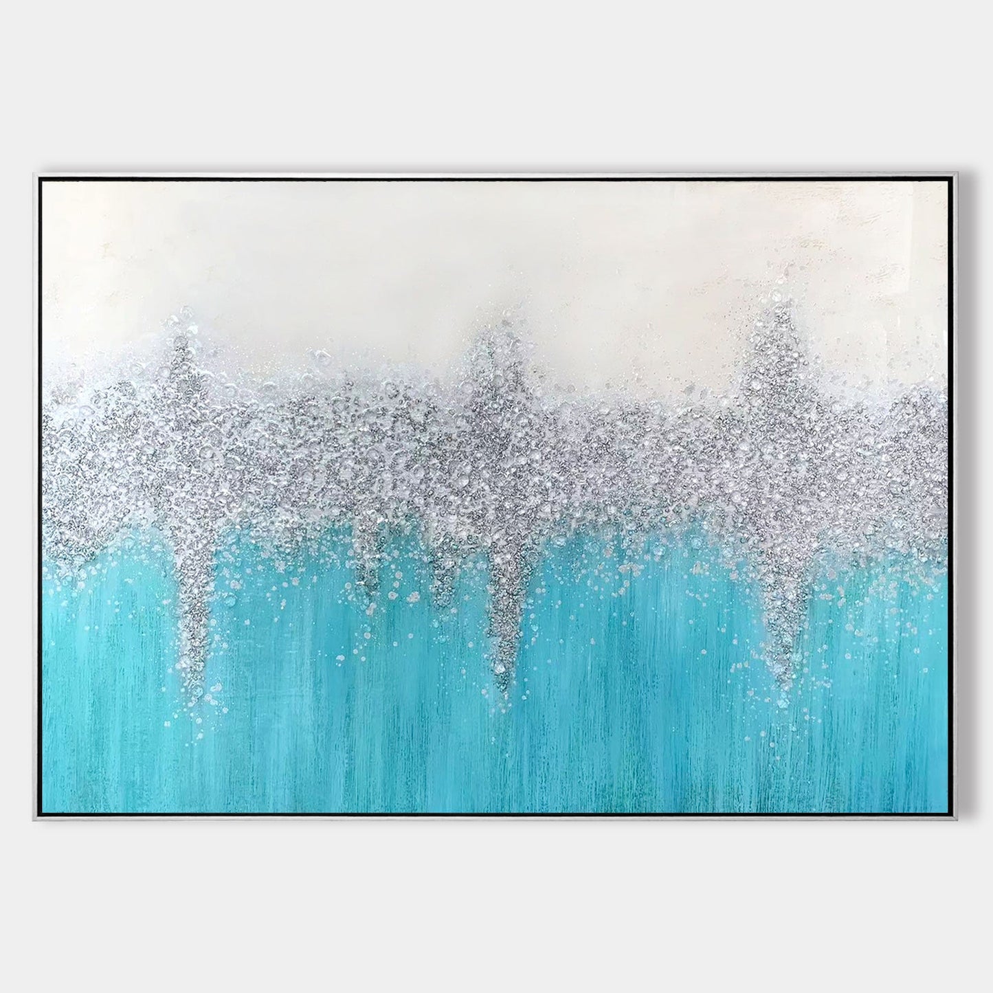 Teal Silver Abstract Oil Painting Framed