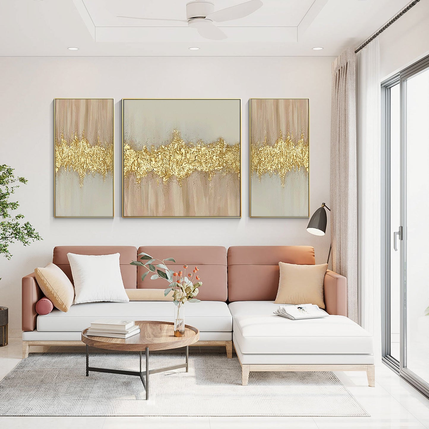 Set of 3 Gold Abstract Painting