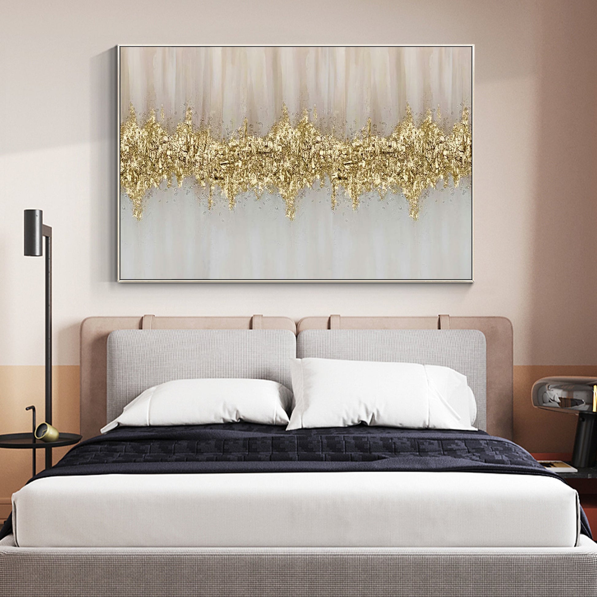 Modern Abstract Gold Pink Canvas Painting