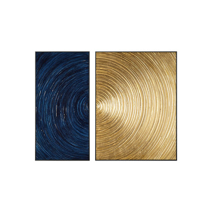 2 Pieces Navy and Gold Circle Abstract Oil Painting