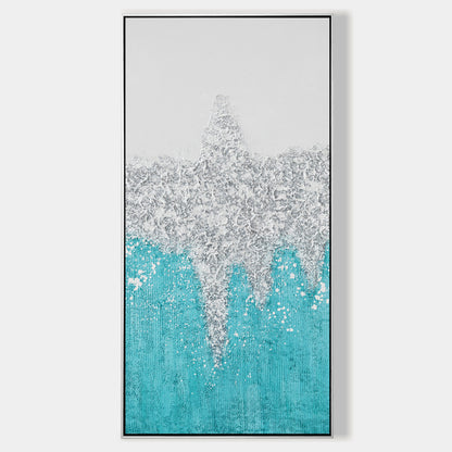 Teal Silver Sparkly Bling Texture Abstract Oil Painting