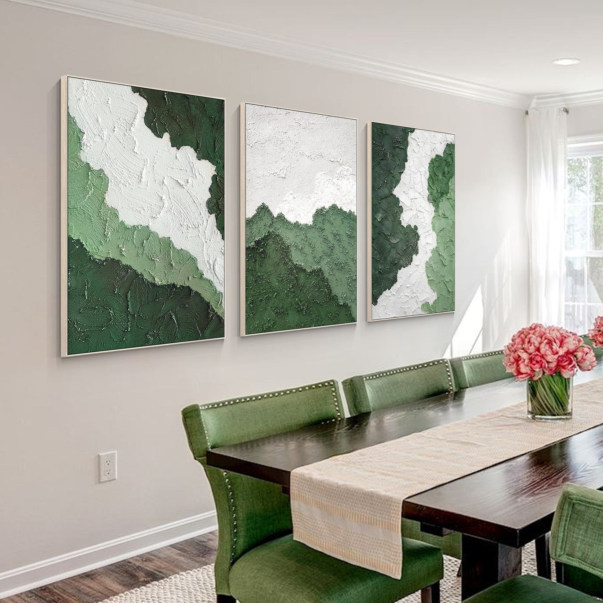 3 Pieces Green Texture Abstract Oil Painting