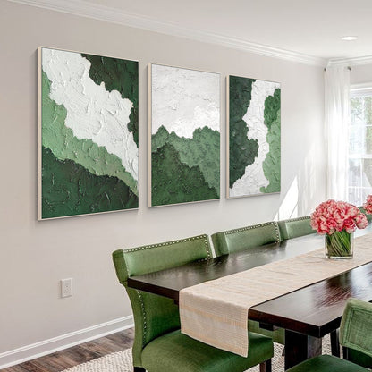 3 Pieces Green Texture Abstract Oil Painting