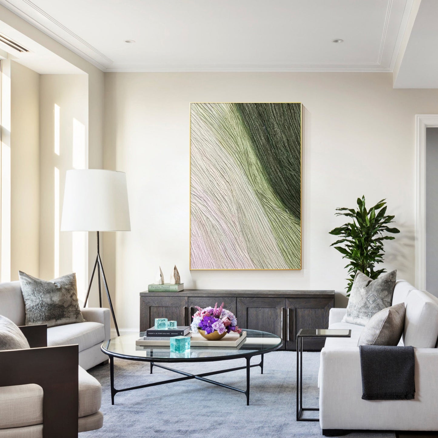 Hunter Green Begie Abstract Minimalist Painting