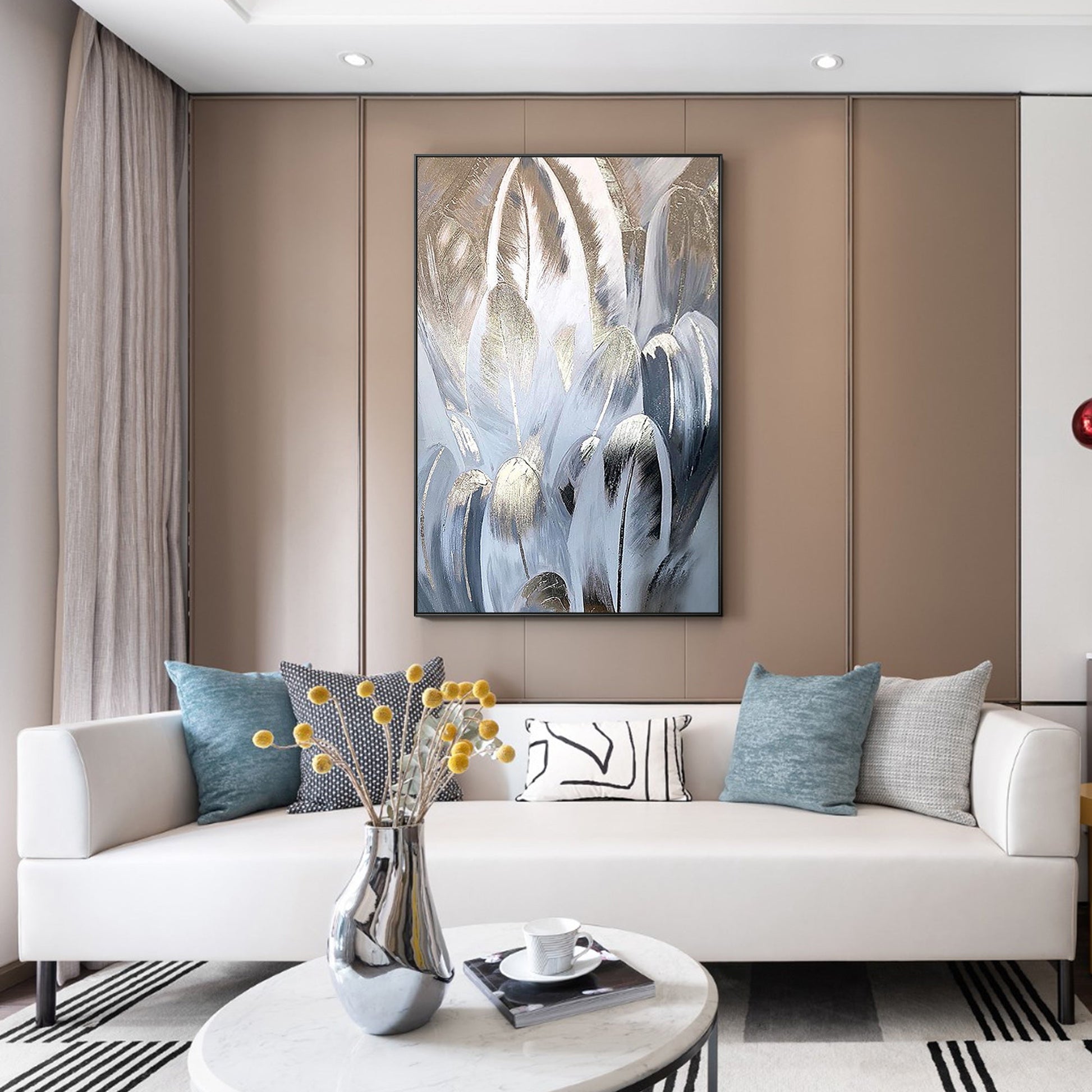 Feather Abstract Oil Painting Siliver Art