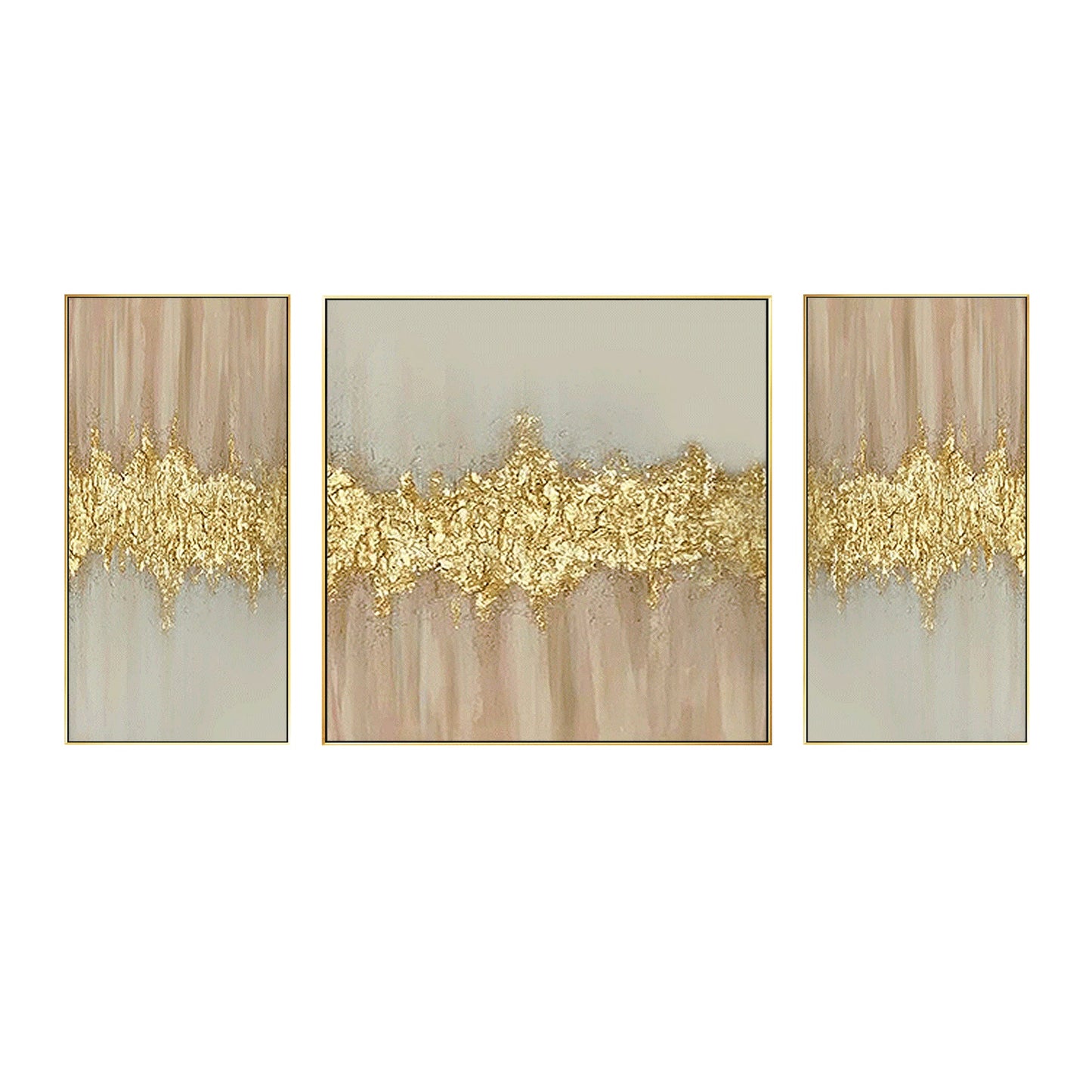 Set of 3 Gold Abstract Painting