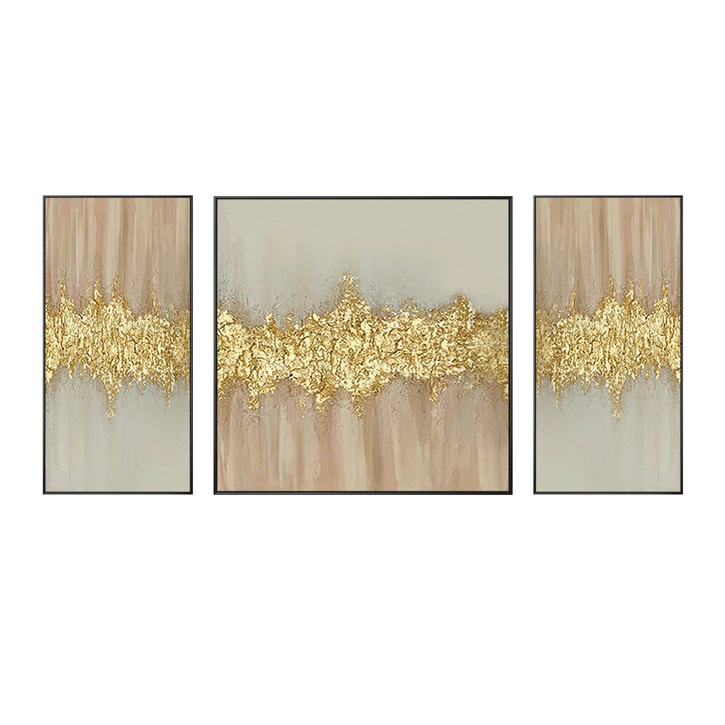 Set of 3 Gold Abstract Painting